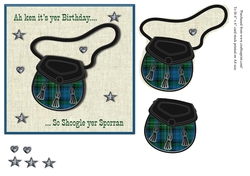 Male Scottish Sporran in blue and green tartan topper for 6x6 card