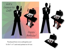 Funny James Bond theme licence to grill 6x6 card topper