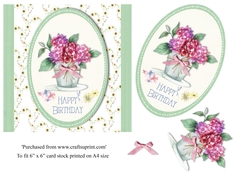 Pretty bouquet of flowers birthday card topper for 6x6 card