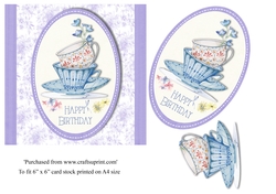Pretty floral teacups birthday card topper for 6x6 card