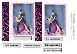 Art Deco couple Christmas card topper for 6x6 card in purple