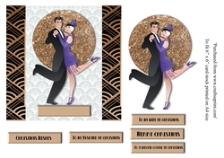Art Deco Dancing couple Christmas card topper for 6x6 card in gold