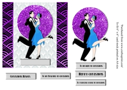 Art Deco Dancing couple Christmas card topper for 6x6 card in purple