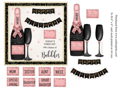 Pink Champagne birthday card 6x6 topper