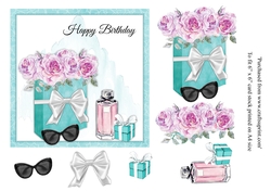 Breakfast at Tiffanys inspired flower and perfume card topper for 6x6 card