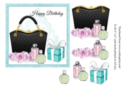 Breakfast at Tiffanys inspired flower and perfume card topper for 6x6 card
