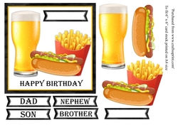 Beer, hotdog and fries birthday card topper for 6x6 card