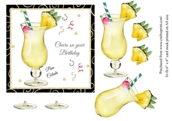 Pina Colada Cocktail birthday card topper for 6x6 card