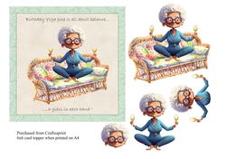 #2 Funny Yoga Gran Birthday card topper for 6x6 card