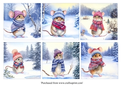 Cute Christmas Mice in hats and scarves card toppers for 8x8 cards