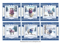 Cute Christmas Sheep in colourful scarves card toppers for 8x8 cards