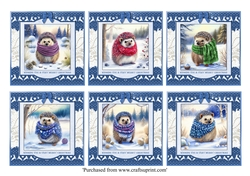 Cute ChristmasHedgehogs in colourful scarves card toppers for 8x8 cards