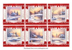 Beautiful snowy winter scenes with cottages card toppers for 8x8 cards