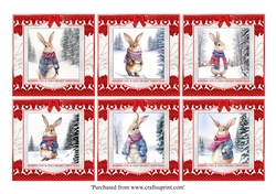 Cute Rabbits in winter clothes card toppers for 8x8 cards