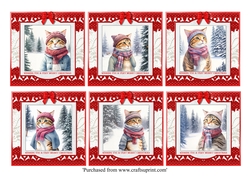Cute Cats in winter clothes card toppers for 8x8 cards