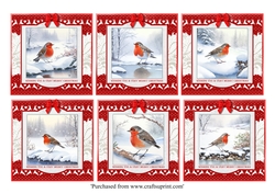 Cute Robins in snowy winter scenes card toppers for 8x8 cards