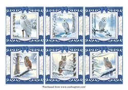 Cute Owls in snowy winter scenes card toppers for 8x8 cards