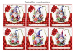 Beautiful Christmas Gnomes topper set of 6 for 8x8 cards