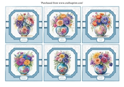 Set of 6 Vases of flowers toppers for 8x8 cards