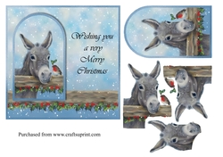 Little Donkey & Robin Christmas topper for 6x6 card