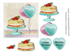 Birthday cake and balloons 6 x 6 card topper