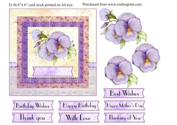 Mothers Day or various occasion with pretty Pansies for 6 x 6 card topper