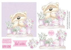 Cute teddy bear with flowers for various occasions 6 x 6 topper