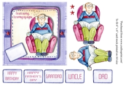 Male snoring in chair for Grandad, Dad, Uncle birthday card topper for 6 x 6 cardstock