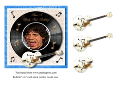 Mick Jagger themed birthday card topper with greeting Have a Honky Tonk Birthday! for 6 x 6 card