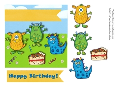 Childrens monster birthday card topper for 6 x 6 card