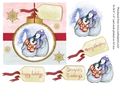 Penguins in hats and scarves christmas card topper for 6 x 6 card