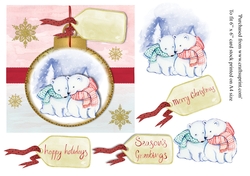 Polar bears in scarves christmas card topper for 6 x 6 card