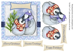 Penguins in hats and scarves christmas card topper for 6 x 6 card