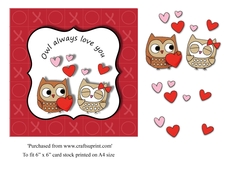 Cute valentine card with owls and hearts for 6 x 6 card