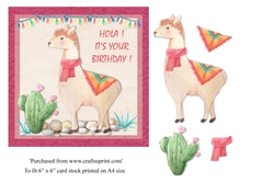 Hola Its your birthday! Llama birthday card topper for 6 x 6 card