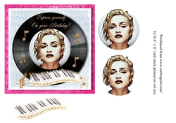 Madonna themed birthday card topper for 6 x 6 card