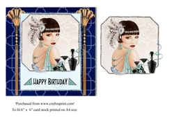 Art Deco female birthday card topper for 6x6 card