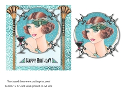 Art Deco female birthday card topper for 6x6 card