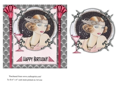 Art Deco female birthday card topper for 6x6 card