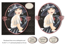 Art Deco female birthday card topper for 6x6 card
