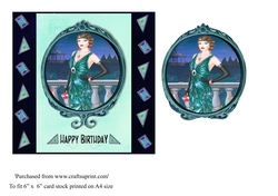 Art Deco female birthday card topper for 6x6 card
