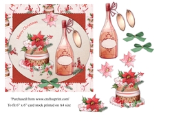 Vintage Christmas card with wine and pudding topper for 6x6 card