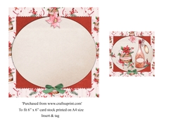 Vintage Christmas card with wine and pudding insert and tag for topper for 6x6 card