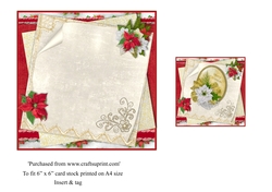 Vintage Christmas card with Poinsettas and lace insert and tag for topper for 6x6 card