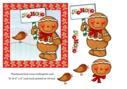 Childrens Gingerbread man Christmas card topper for 6x6 card in red