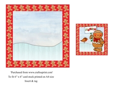 Childrens Gingerbread man Christmas card insert & tag topper for 6x6 card in red