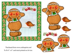 Childrens Gingerbread man Christmas card topper for 6x6 card in green