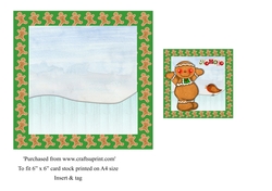 Childrens Gingerbread man Christmas card insert & tag for topper for 6x6 card in green
