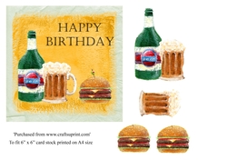 Male birthday card topper with beer and burger for 6x6 card