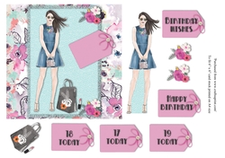 Female Teenage birthday card topper with various greetings for 6x6 card